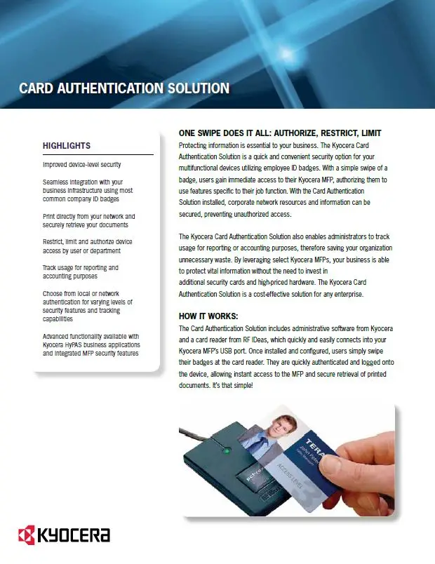 Kyocera, Software, Cost Control, Security Card Authentication, MACO - Evansville Blue